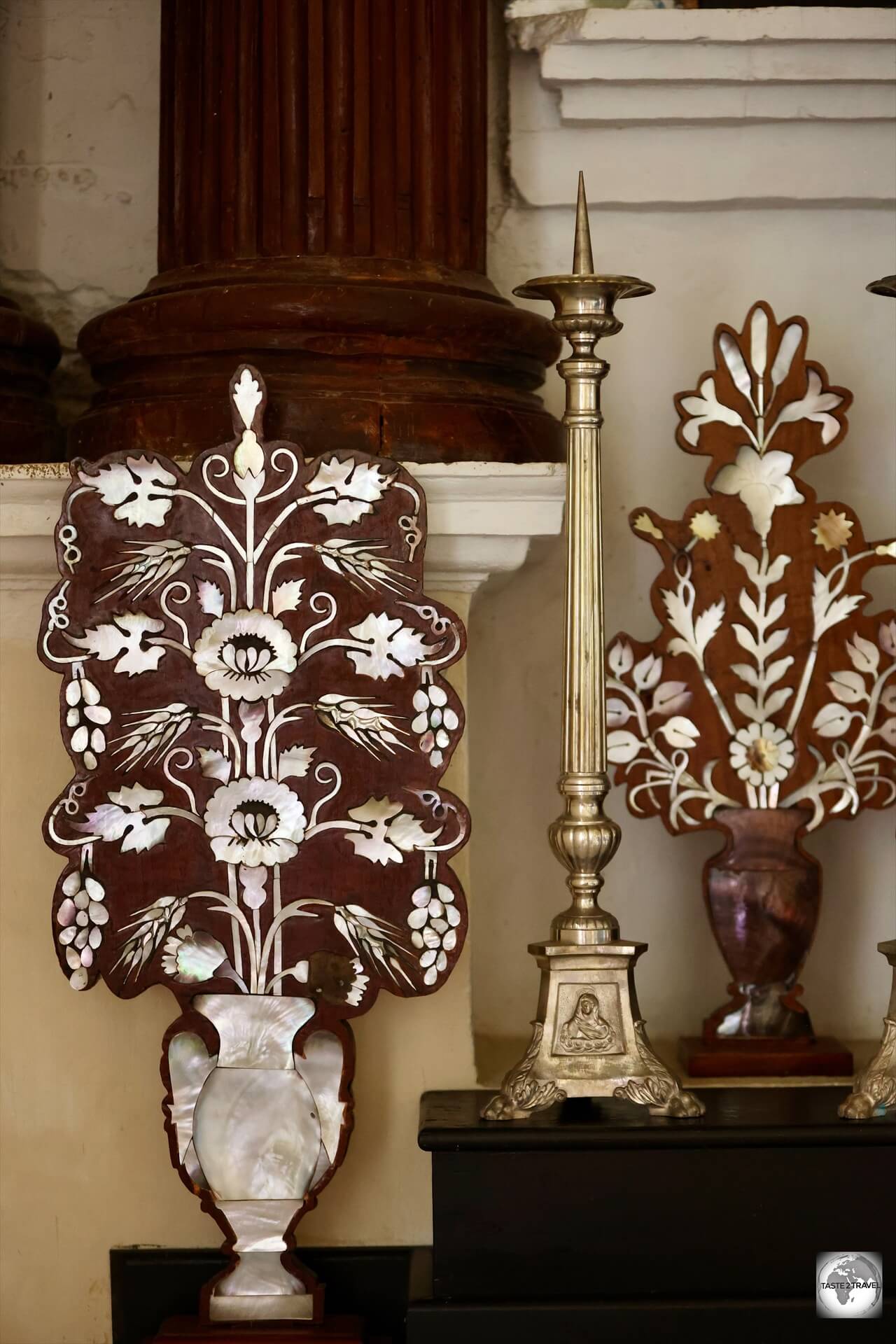 Mother-of-Pearl decoration on the altar of St. Michael's Cathedral in Mangareva, Gambier Islands.