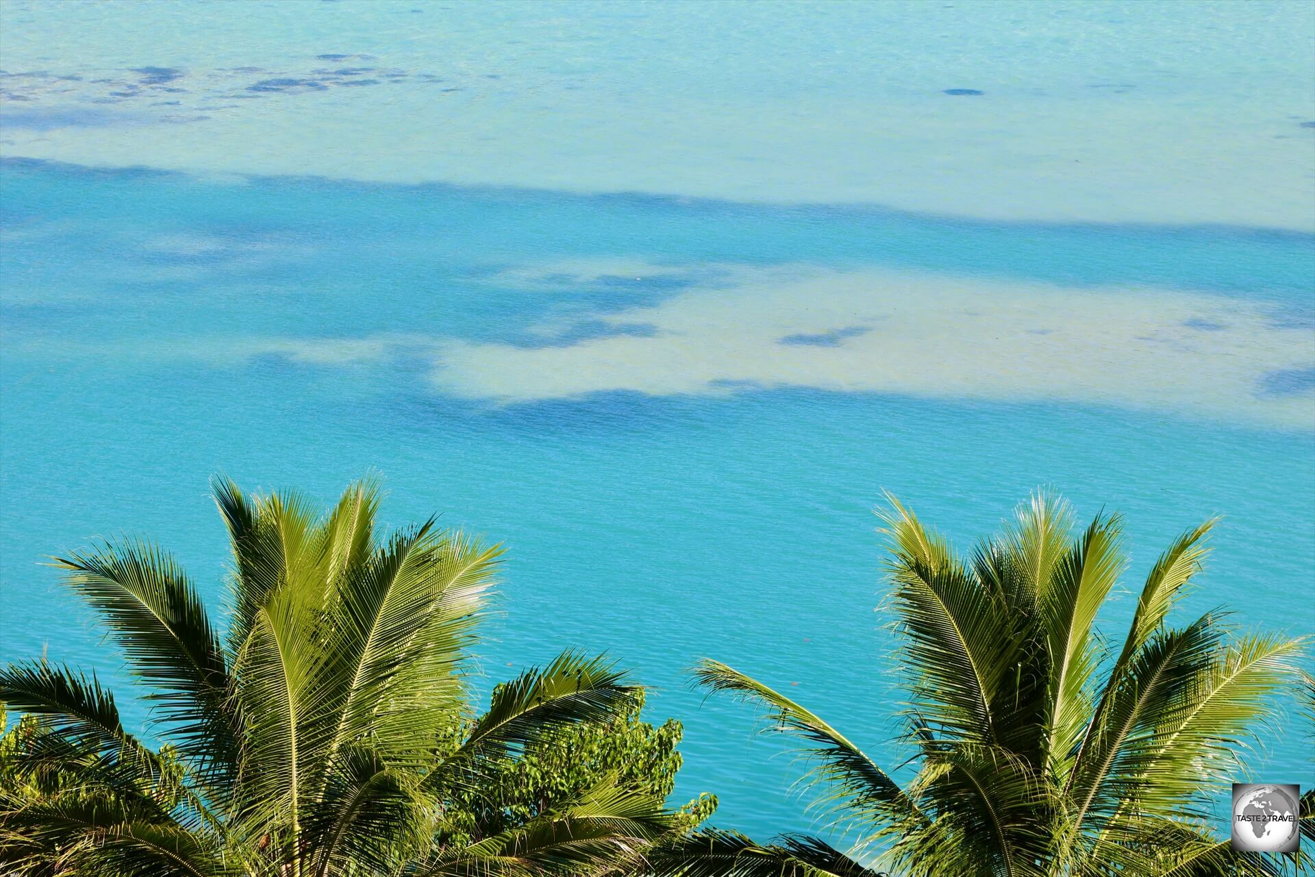 A view of the turquoise waters of Mangareva Lagoon.