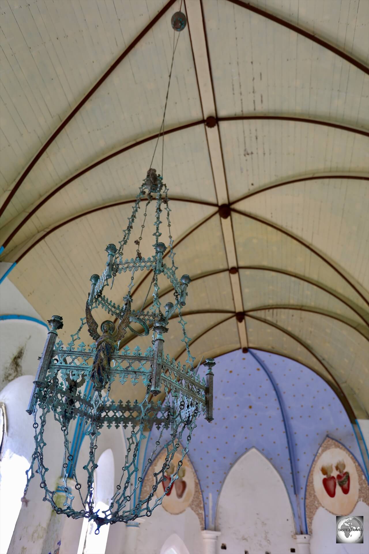 The interior of the Church of Saint-Gabriel, Taravai Island.