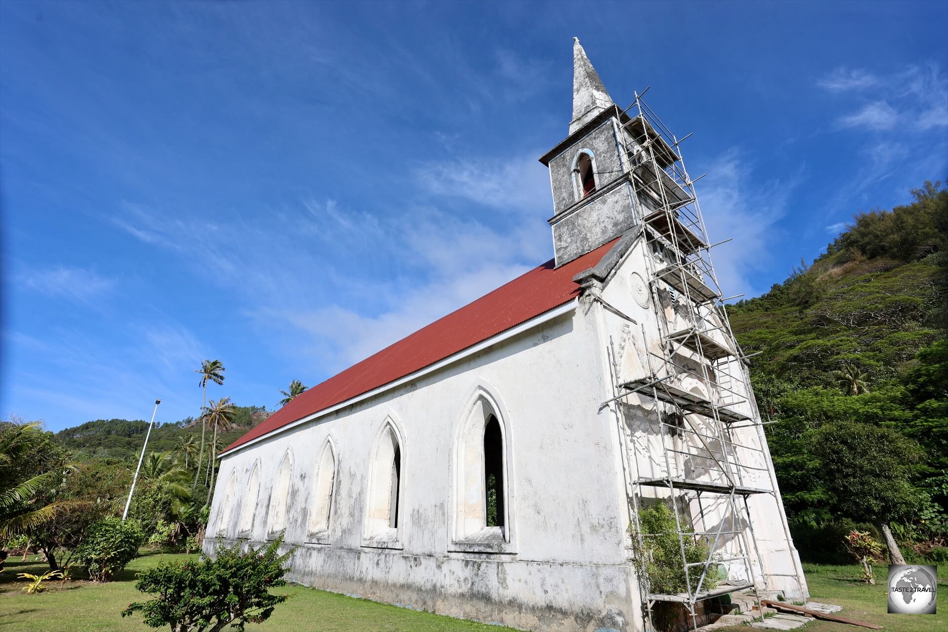 A highlight of Taravai Island, the Church of Saint-Gabriel, which was under renovation at the time of my visit.