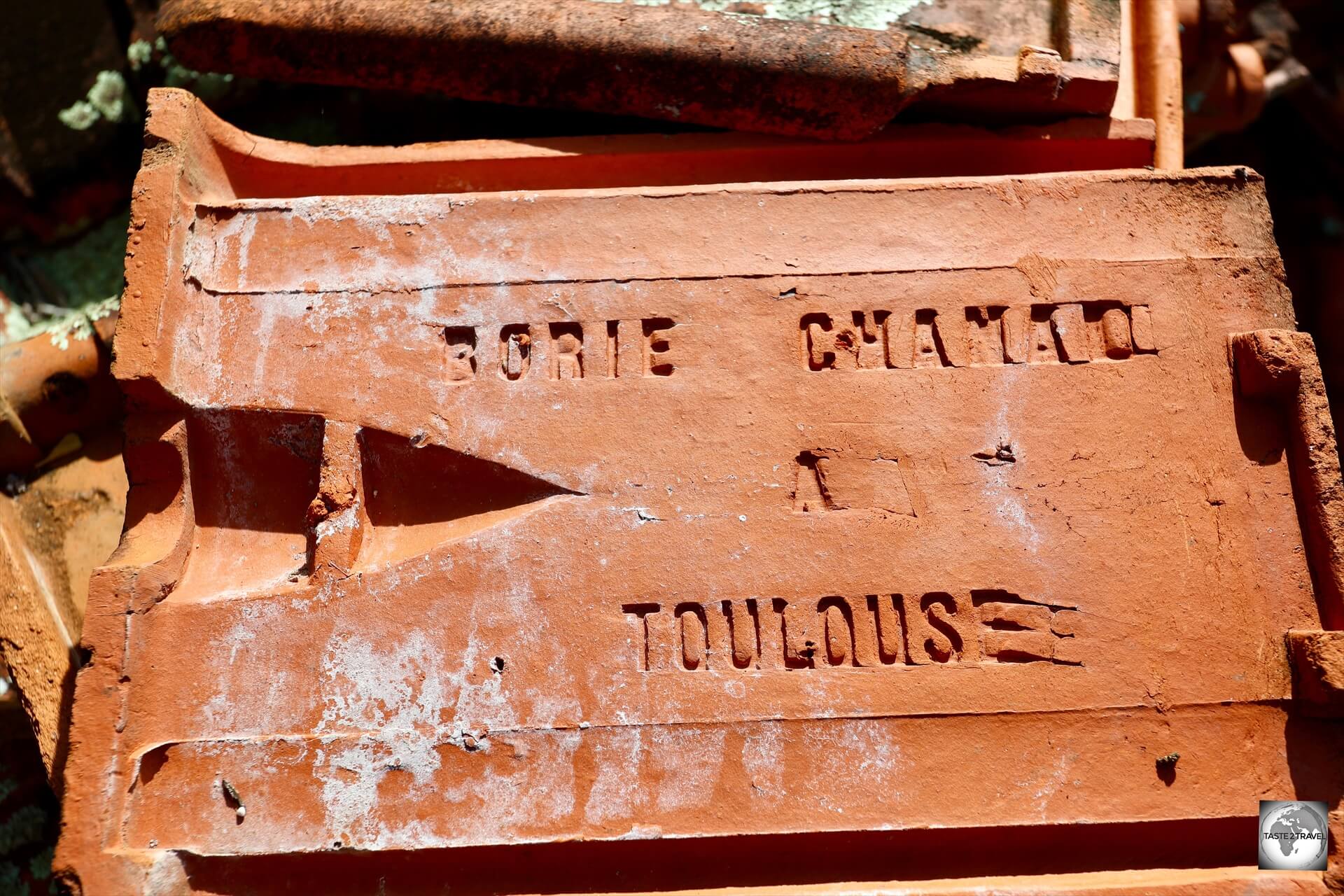 "Made in Toulouse' - tiles from the roof of the Church of Saint-Gabriel, Taravai Island.