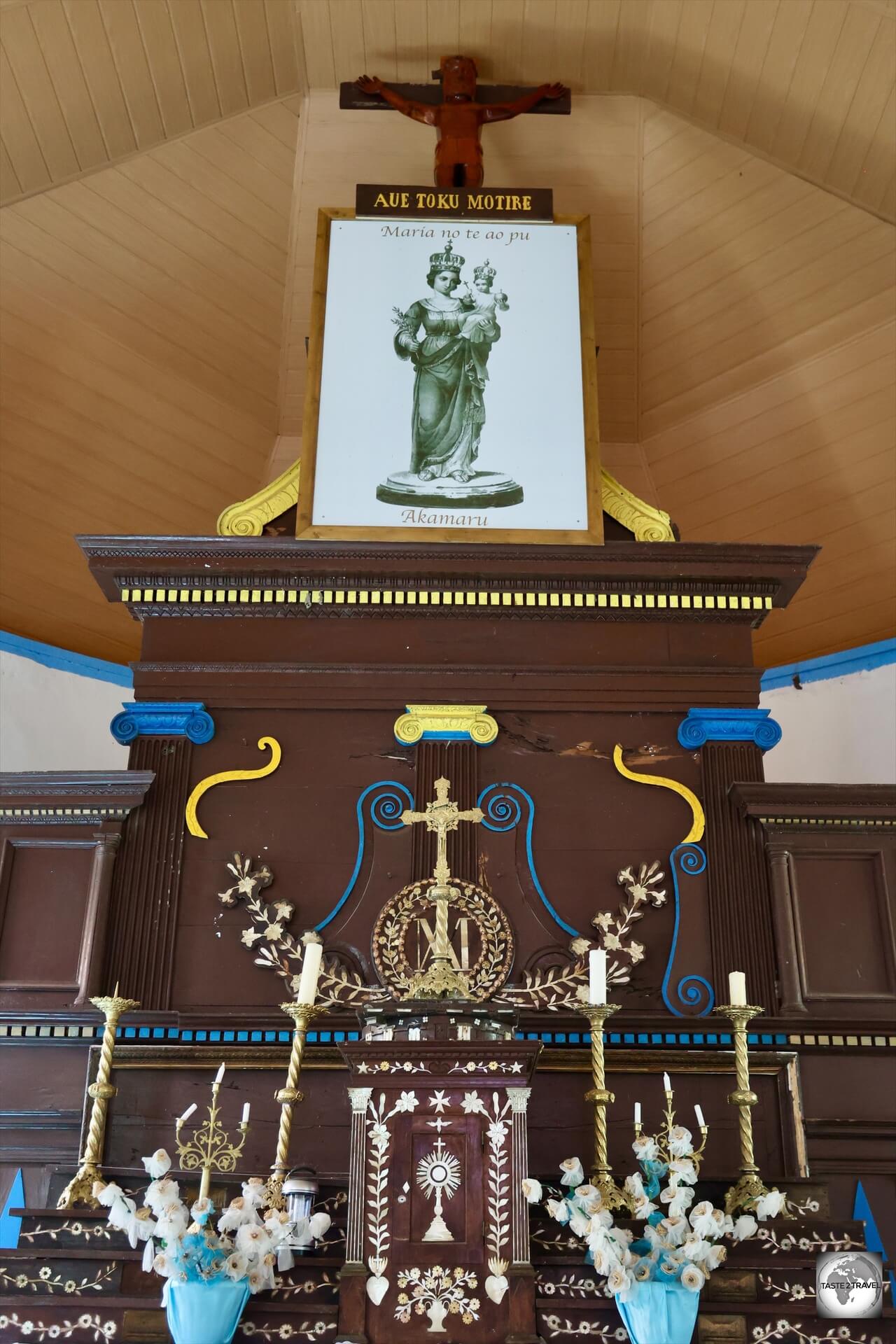 The altar at <i>Notre-Dame de la Paix</i> church, Akamaru Island.