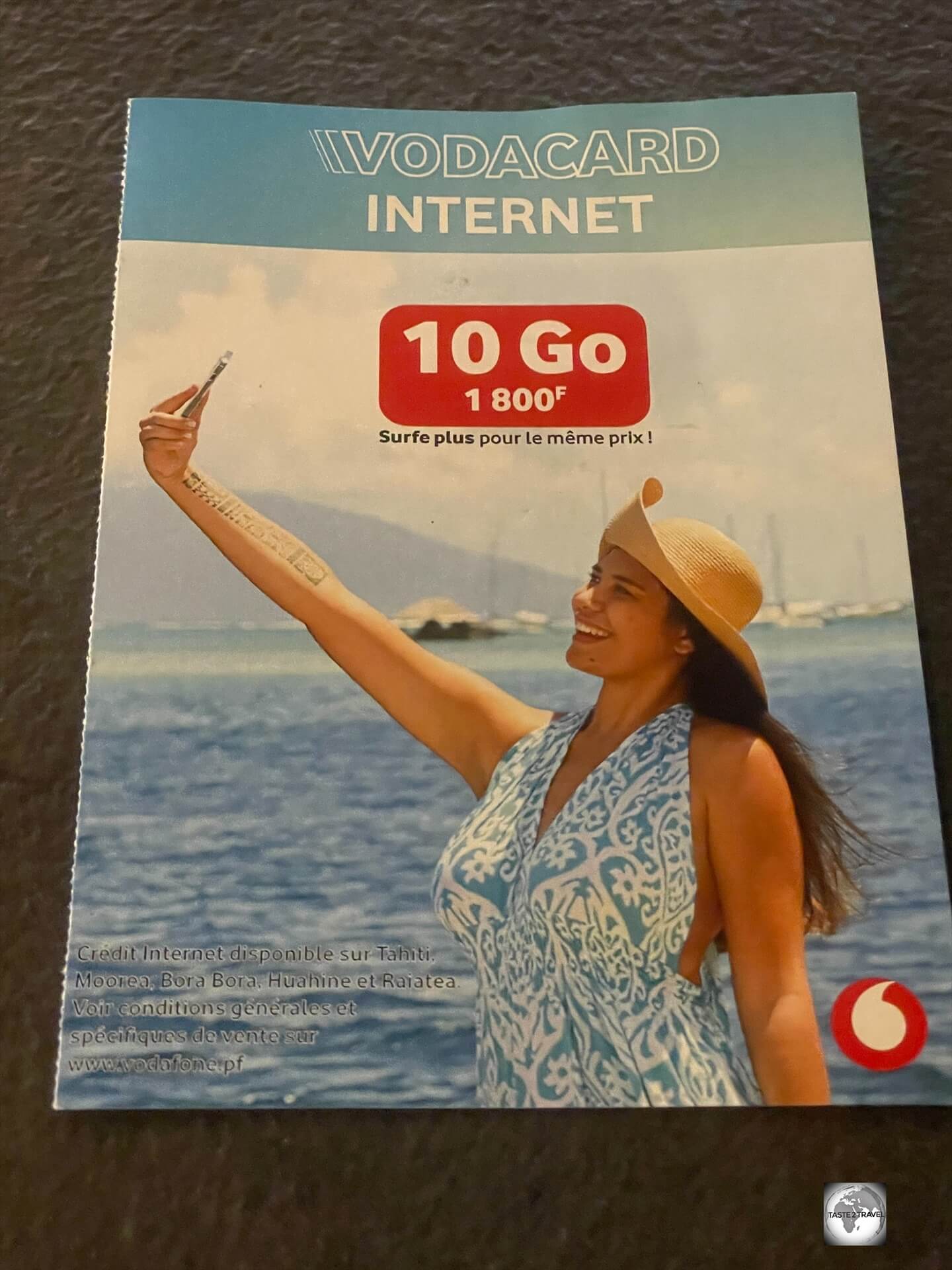 A 10Gb Vodaphone SIM card can be purchased at the airport for 1,800 francs.