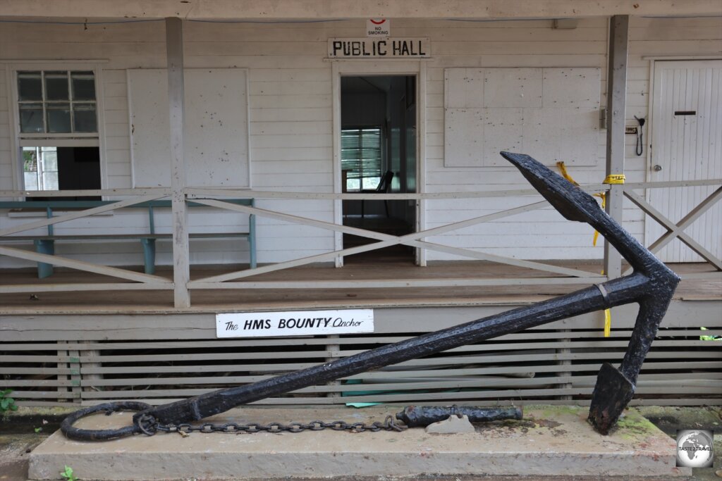 The anchor from the HMS Bounty, on display in the main square of Adamstown.