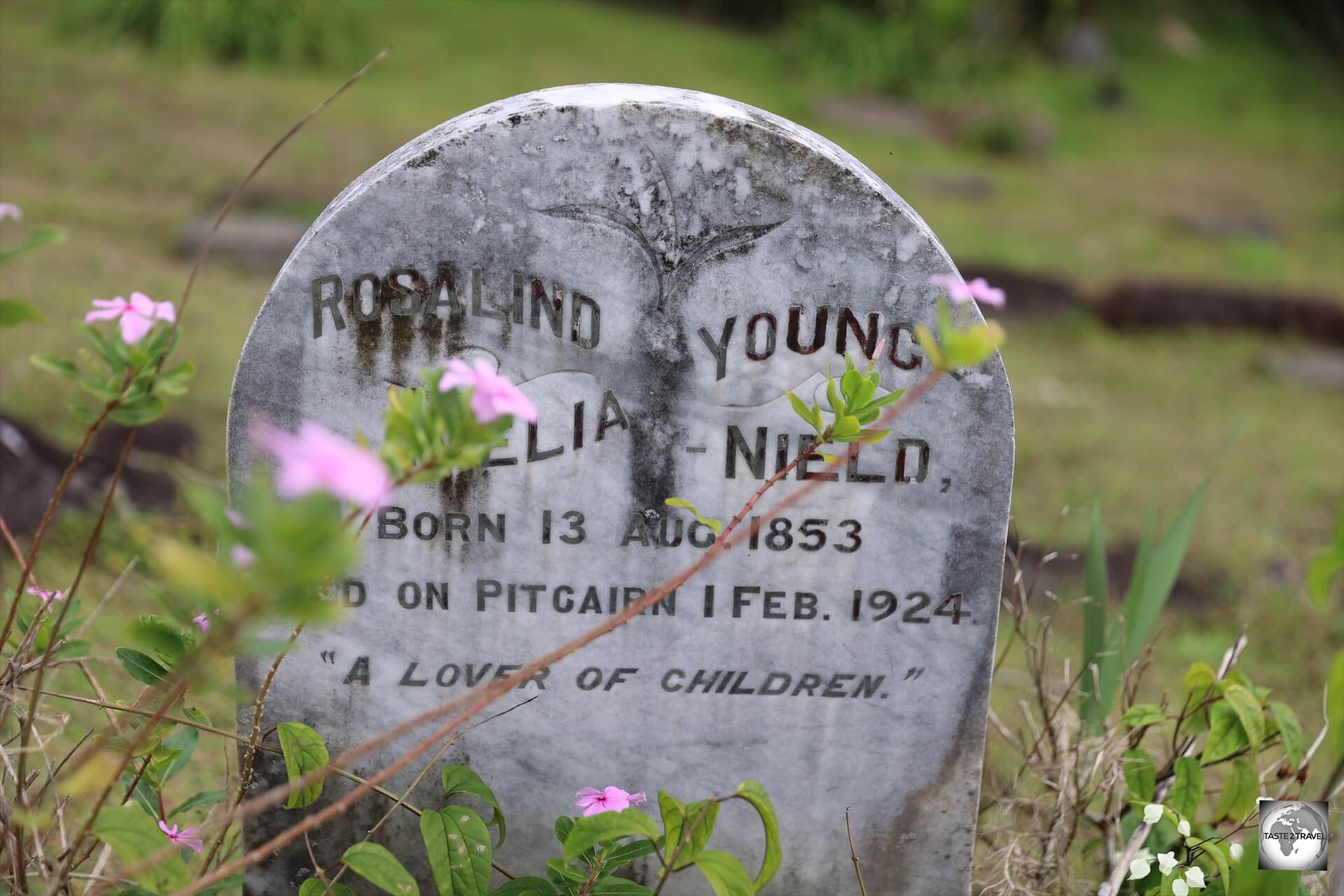 A gravestone in Pitcairn cemetery.