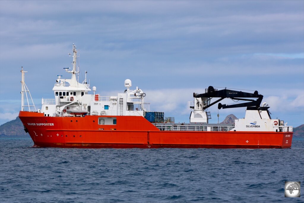 The MV Silver Supporter, prior to departing from Mangareva lagoon for the 35-hour voyage to Pitcairn Island.