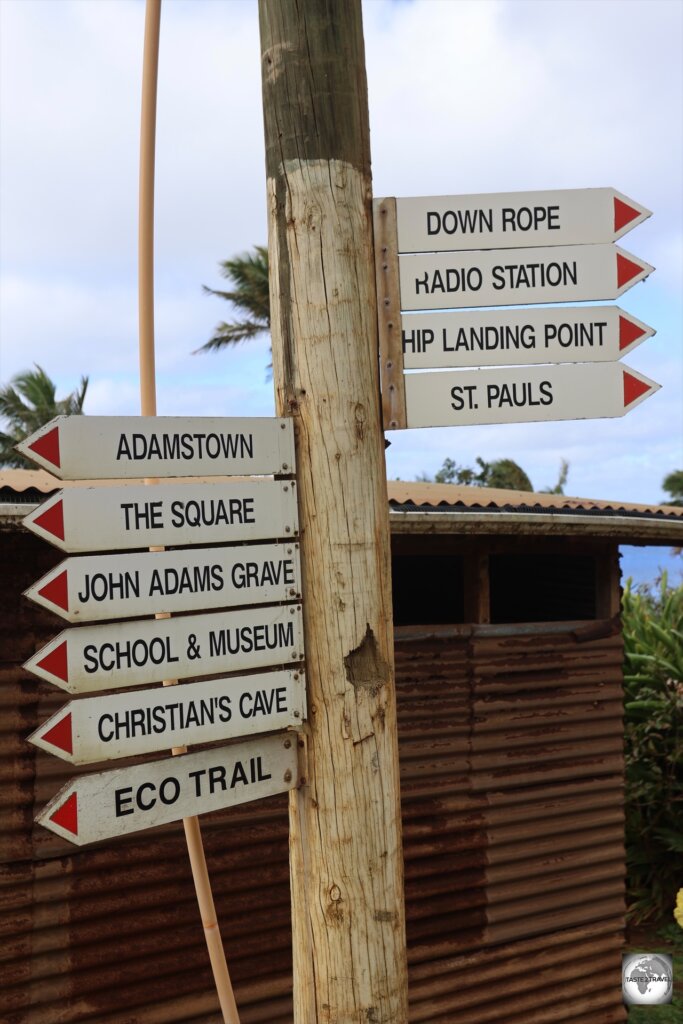 A road sign in Adamstown, the capital of Pitcairn Island.