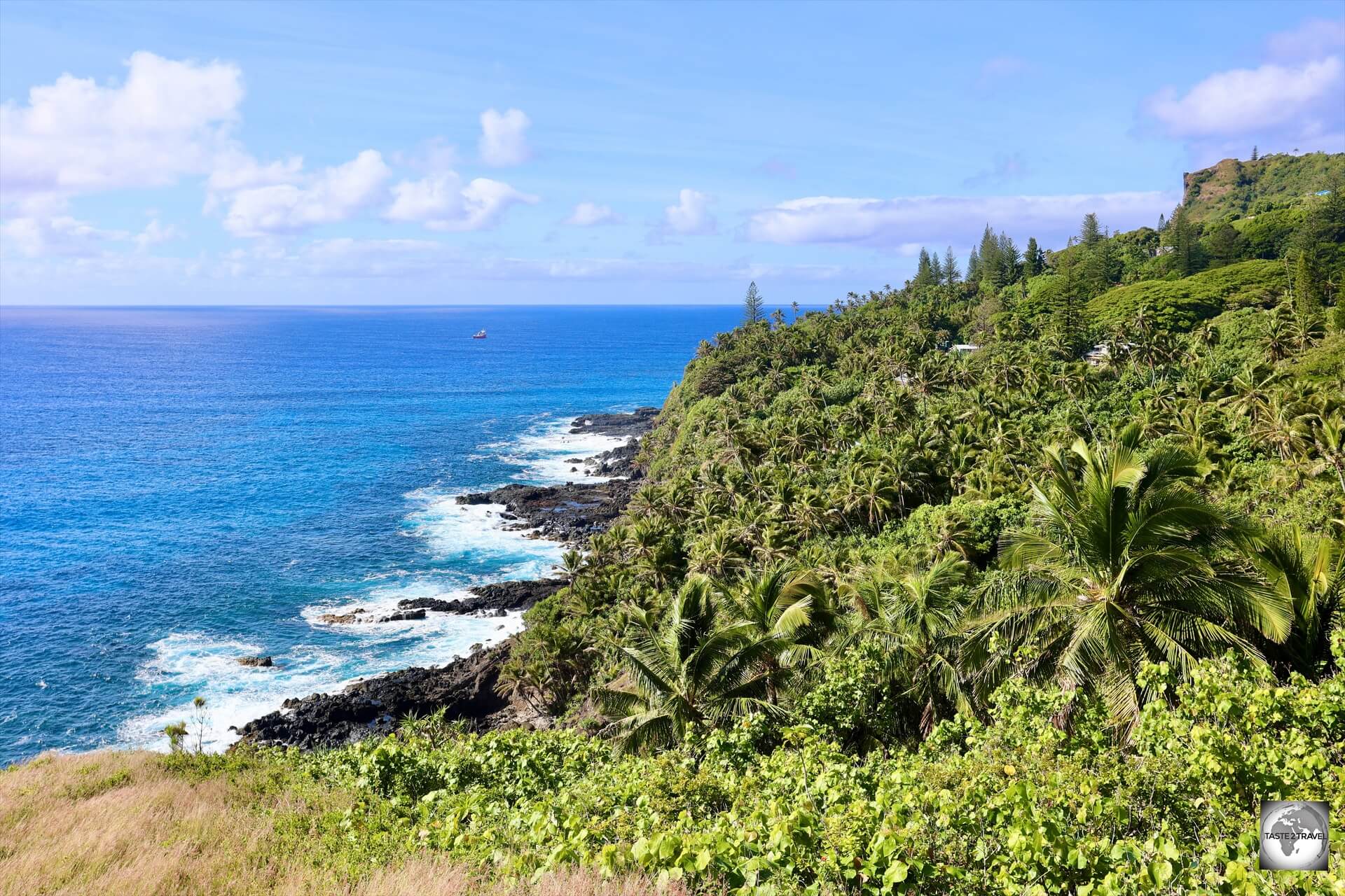 A view of the north coast of Pitcairn Island from near Christian's cave.