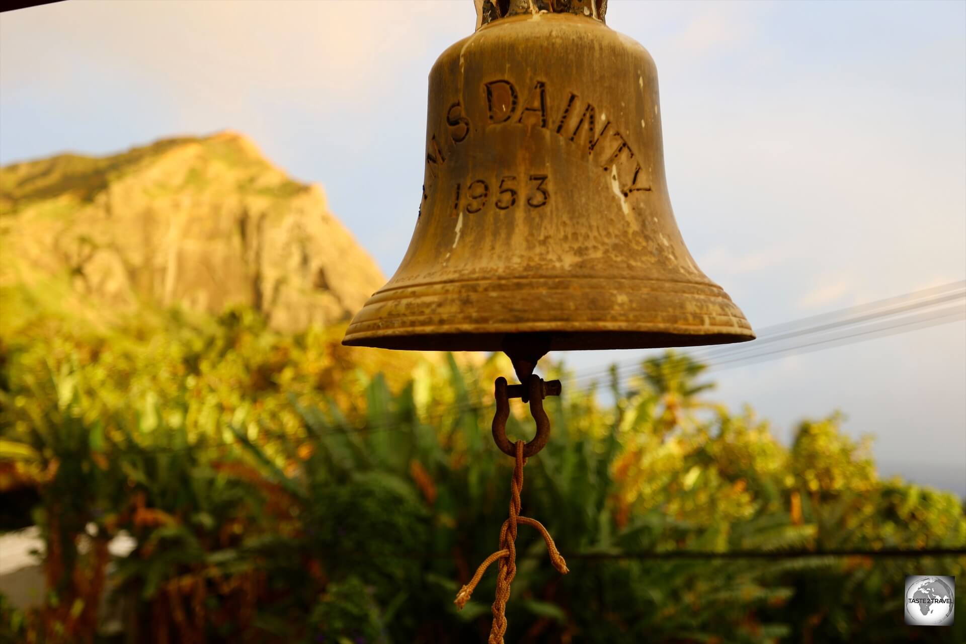 Installed outside the church is this bell from the <i>HMS Dainty</i>, a British Royal Navy destroyer which was decommissioned in 1971.