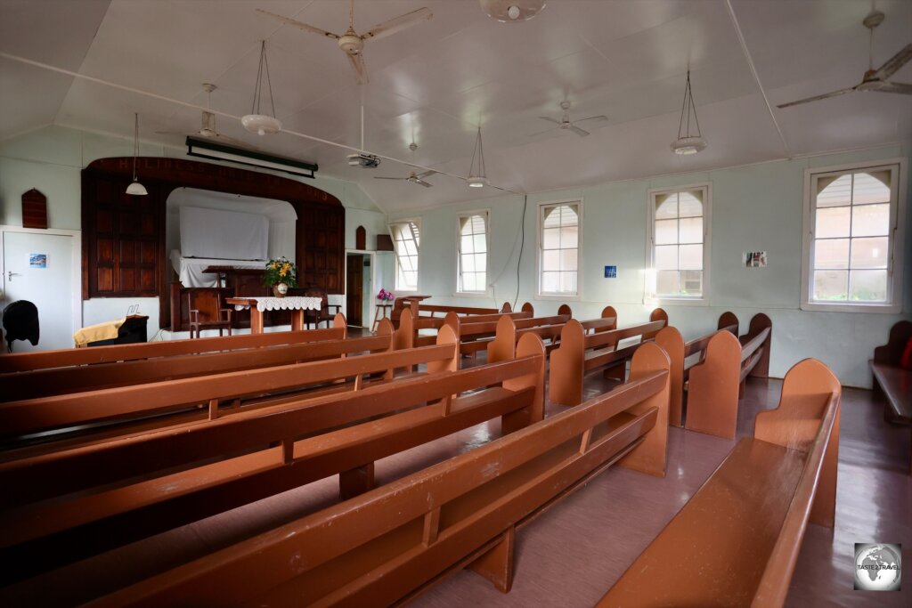 A view of the interior of the Seventh-day Adventist church on Pitcairn Island.