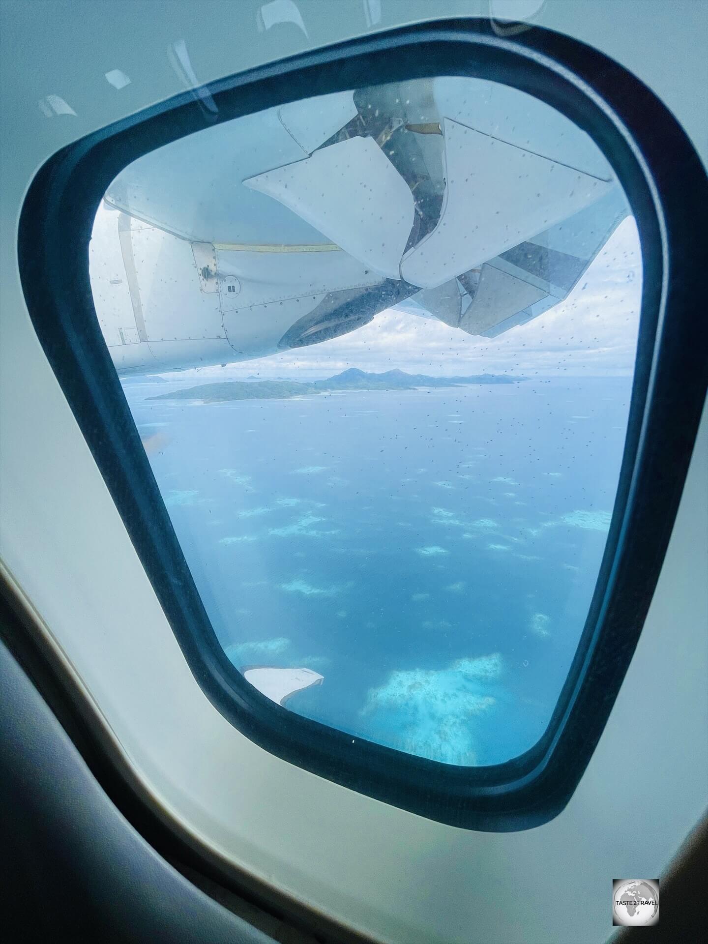 A view of Mangareva Lagoon from my Air Tahiti flight.