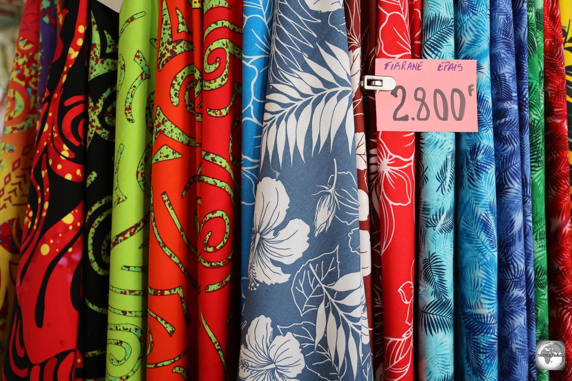 Locally made sarongs for sale at Papeete Central Market.