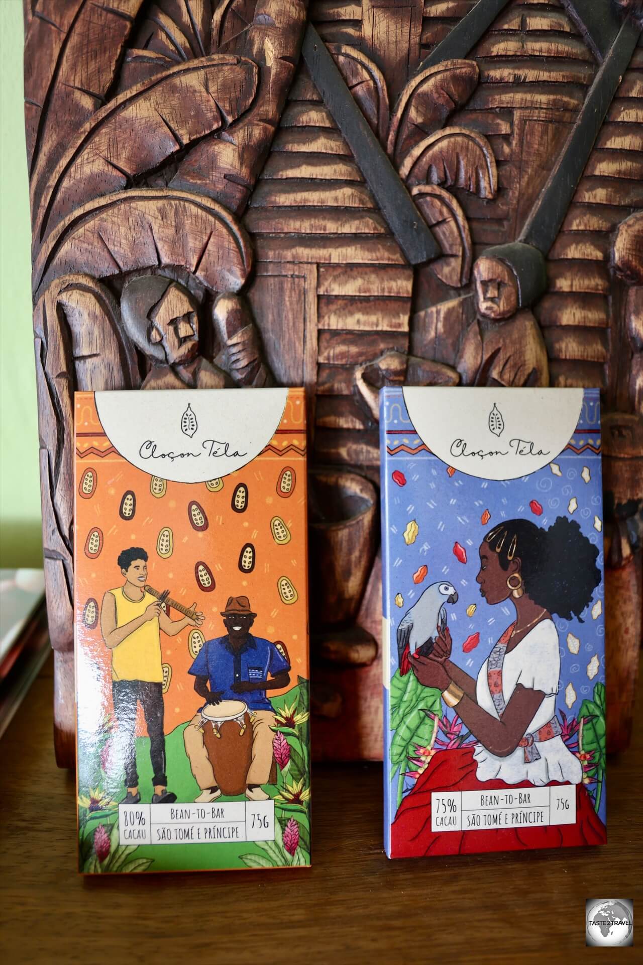 Locally produced chocolate for sale at Quá Téla in São Tomé.