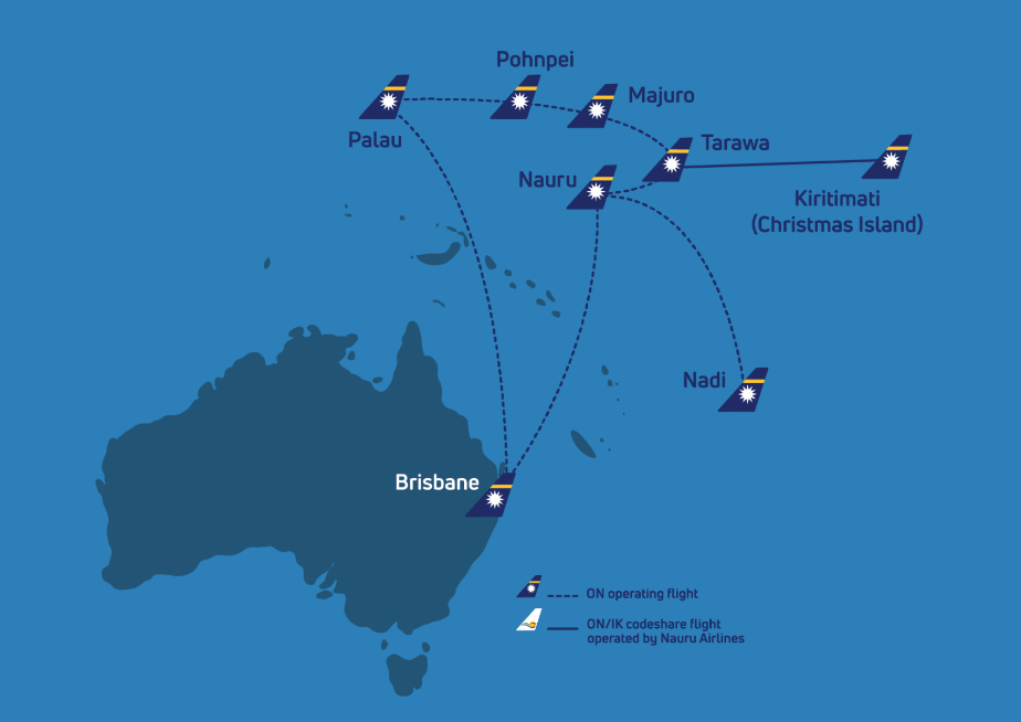 Nauru Airlines route map - as of August 2024.