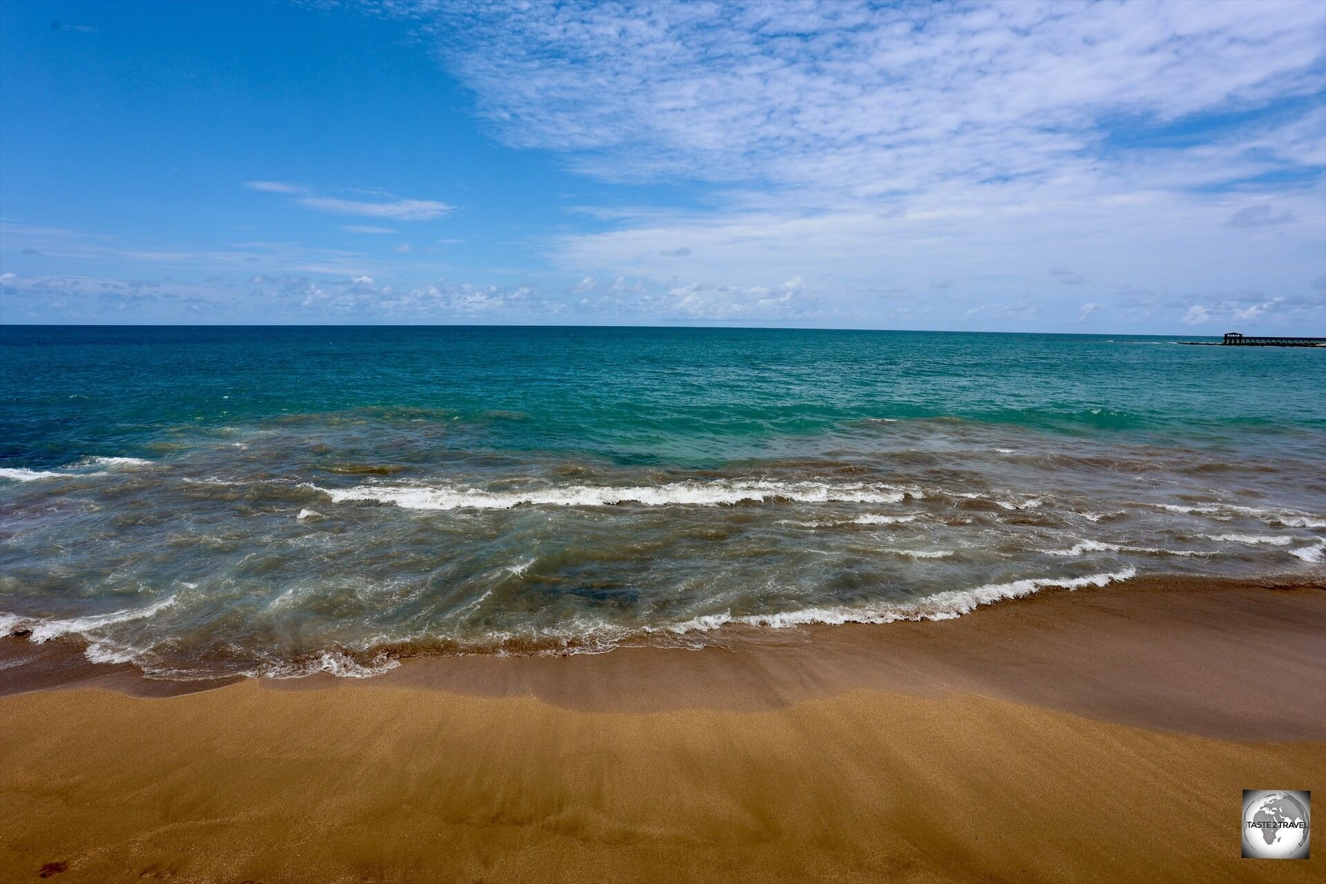 A view of the Atlantic coast in downtown São Tomé.