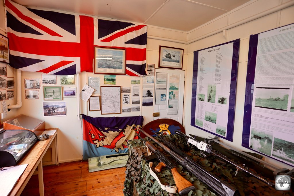 Displays related to the Falklands War, at Goose Green Museum.
