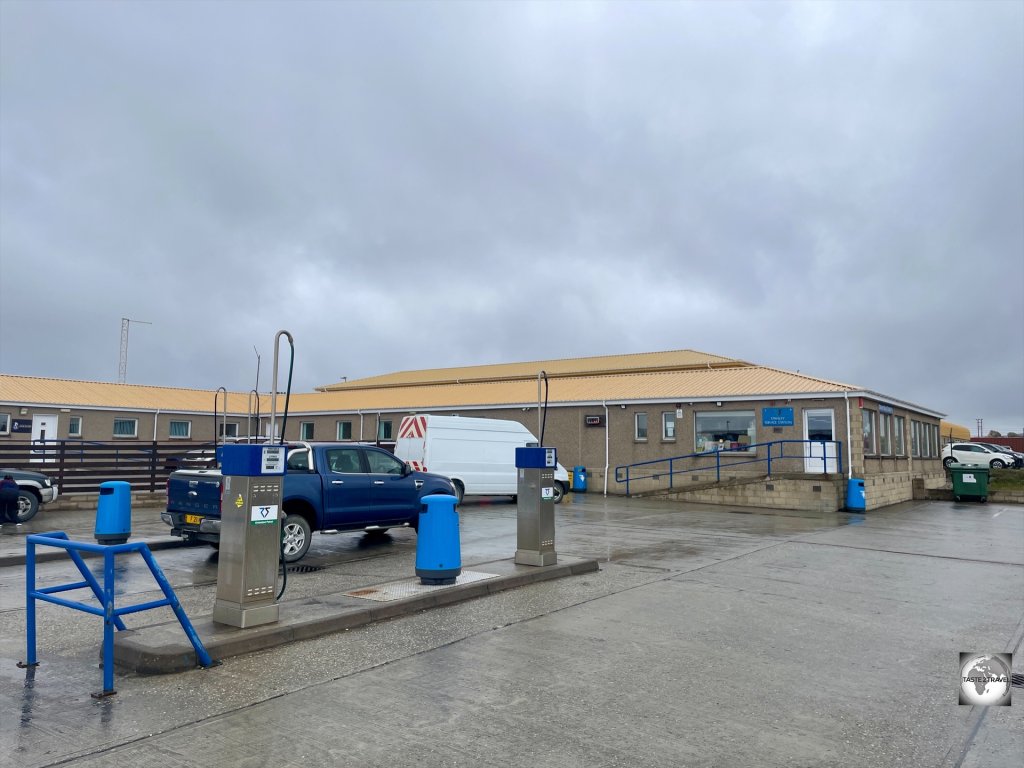 Stanley Services Garage - the only petrol station on the Falkland Islands and home to the only ATM on the islands.