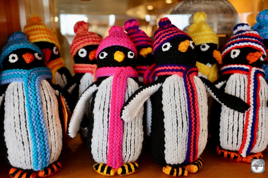 Cute crochet penguins at the Little Harbour Gift Shop in Stanley.