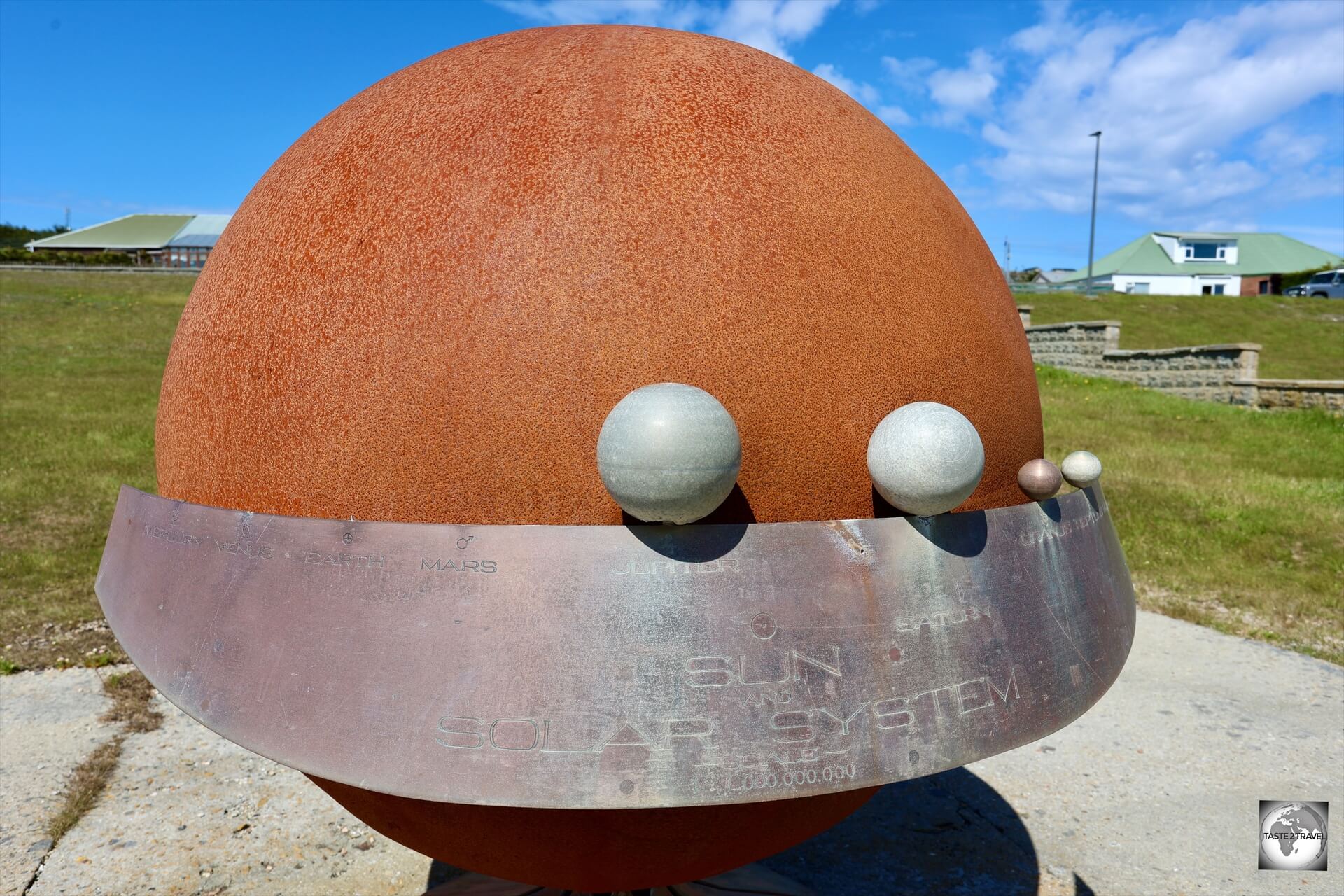 Located on the waterfront in Stanley, the Solar System Sculpture Walk is a 1:1 billion scale model of the solar system.