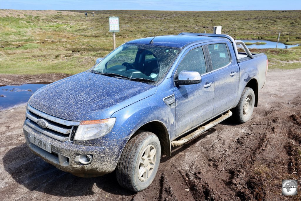 My rental car took a battering on the muddy, dusty, gravel roads which are the most common type of road found on the Falkland Islands.