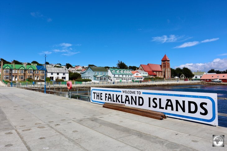 "Welcome to the Falkland Islands" sign in Stanley.