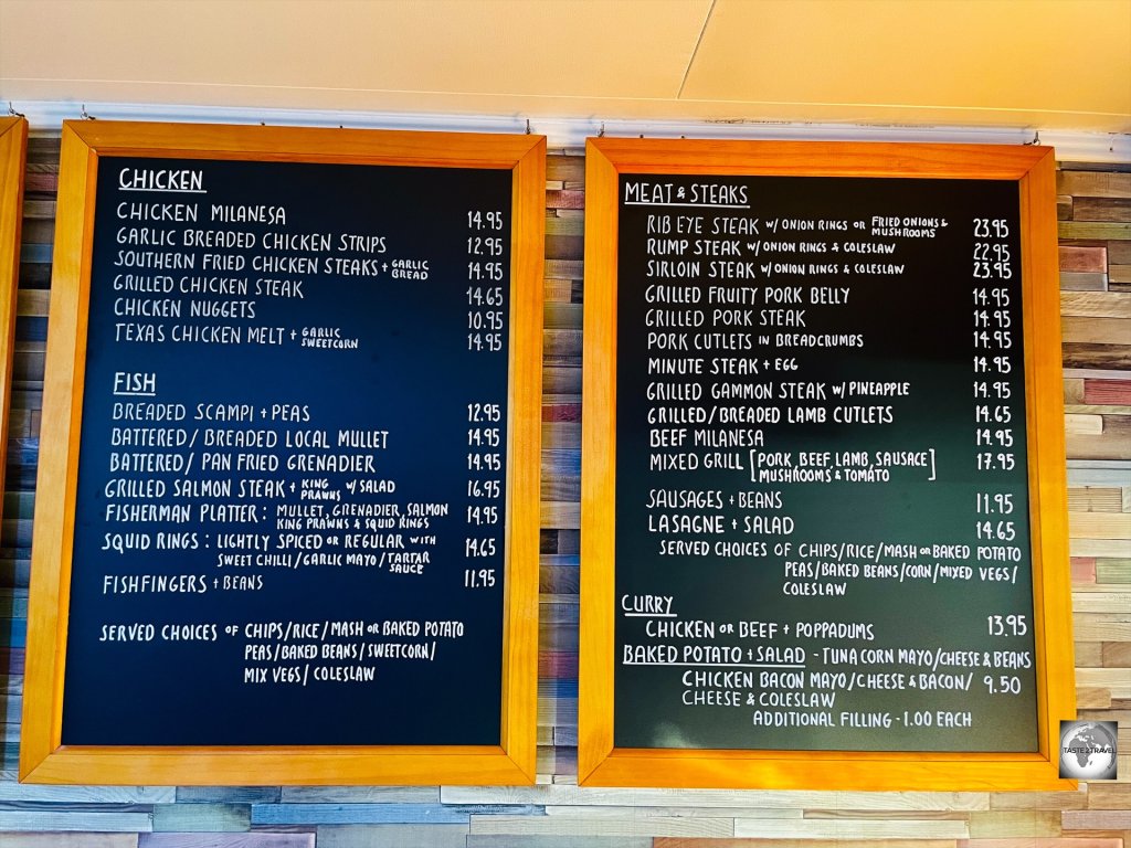 The menu at Shorty's Diner in Stanley (prices in pounds - £).