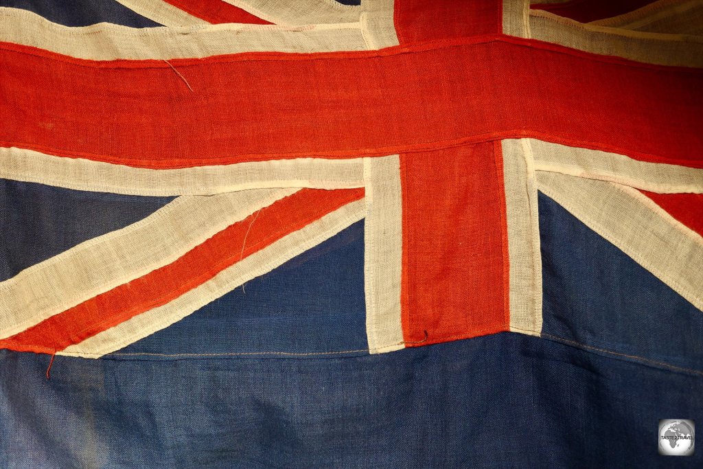 An antique British flag at the Falkland Islands Museum in Stanley.