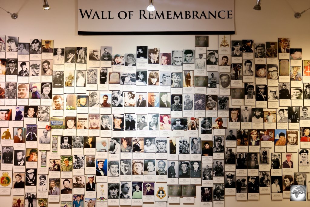 A Wall of Remembrance, for those who lost their lives during the Falklands War, at the Falklands Museum in Stanley.