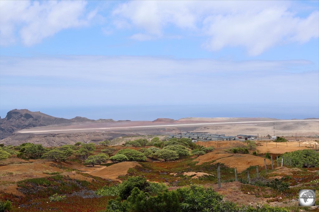 A view of the runway at Saint Helena Airport from the Millennium Forest.