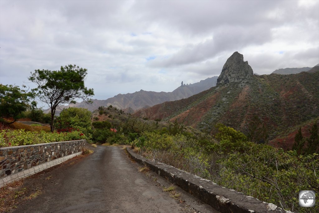 The road to Sandy Bay, with the volcanic plug known as 'Lot' on the right.