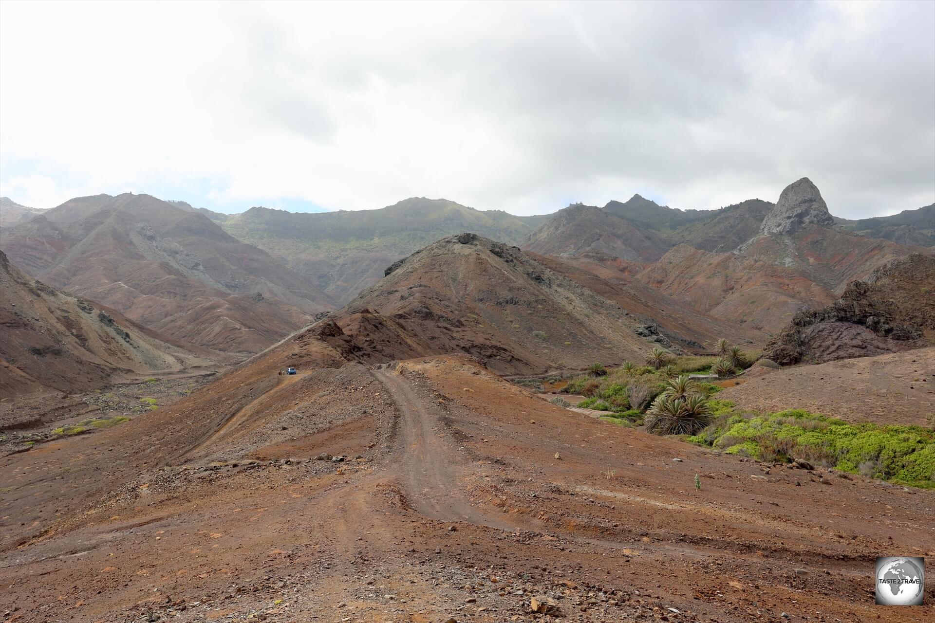 A view of the arid coastal landscape at Sandy Bay.