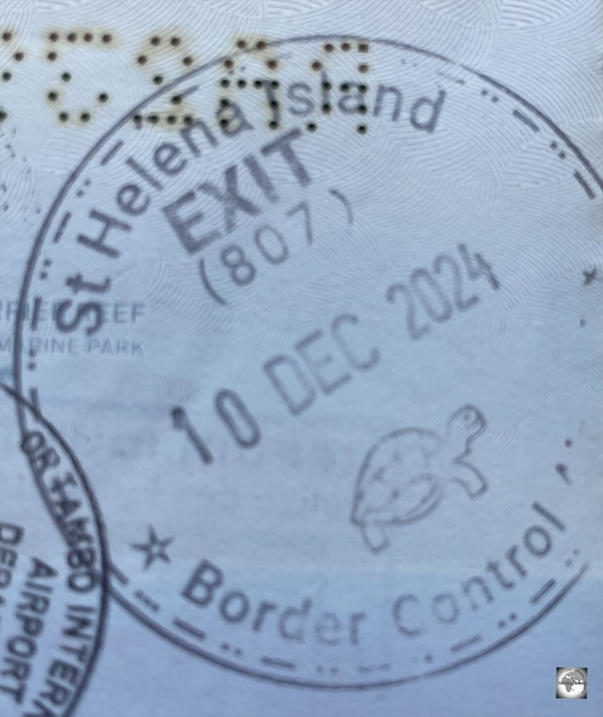 My immigration exit stamp from Saint Helena.