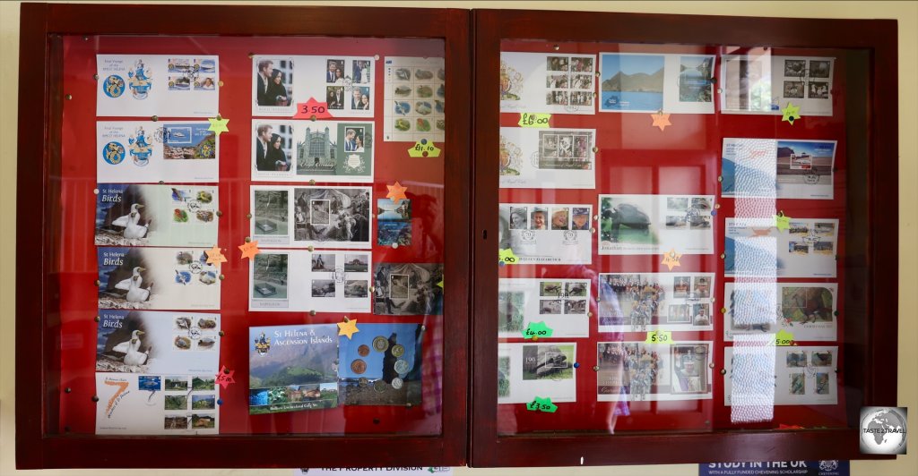 A display of philatelic items, at the post office in Jamestown.