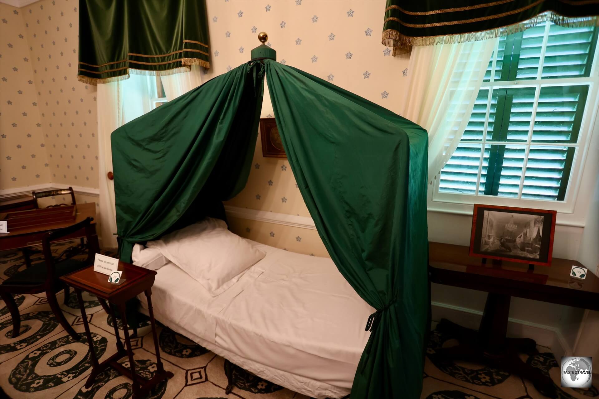 Napoleon died in 1821 at his exact place, in his camp bed, in the Salon room at Longwood House.