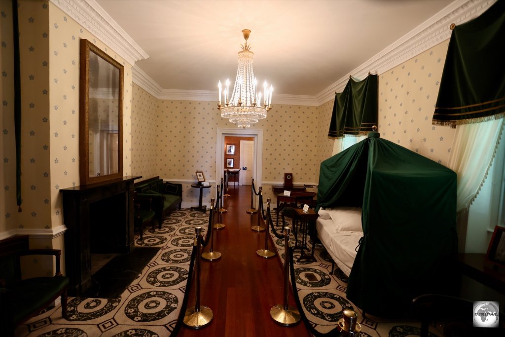 A view of the Salon with Napoleon's death bed on the right side wall.