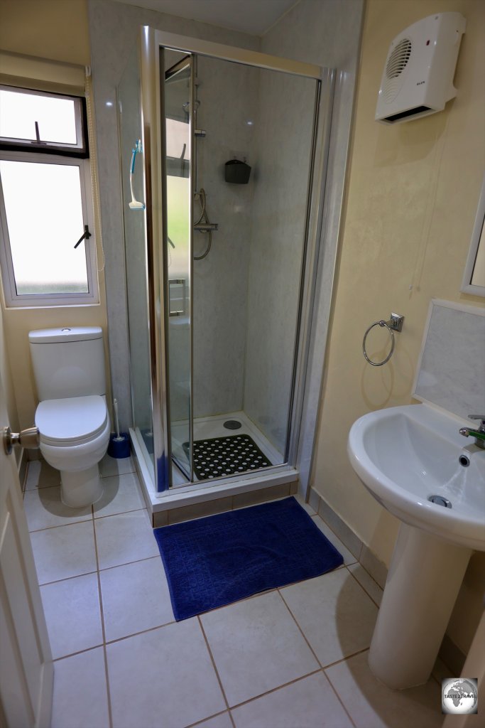 The bathroom of my Airbnb apartment on Saint Helena.
