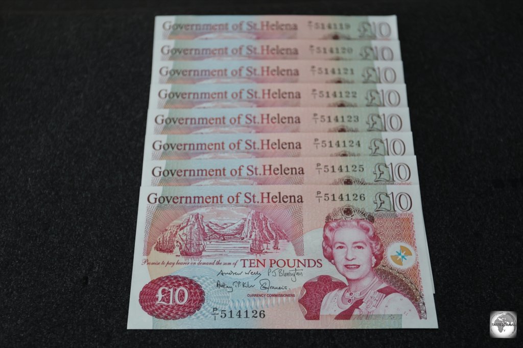 My uncirculated Saint Helena £10 banknotes which I obtained from the Bank of Saint Helena.