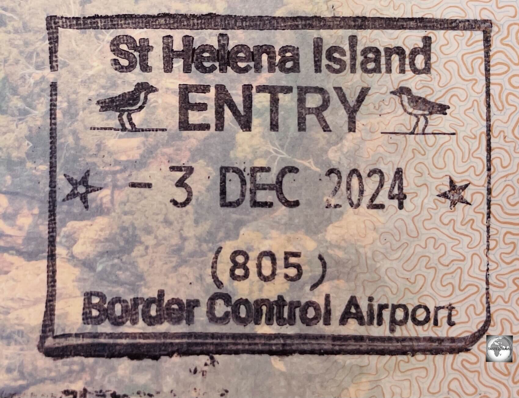 My passport entry stamp into Saint Helena.