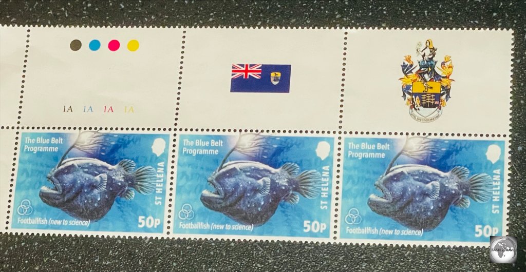 I purchased these stamps of Saint Helena which feature the flag and coat of arms.