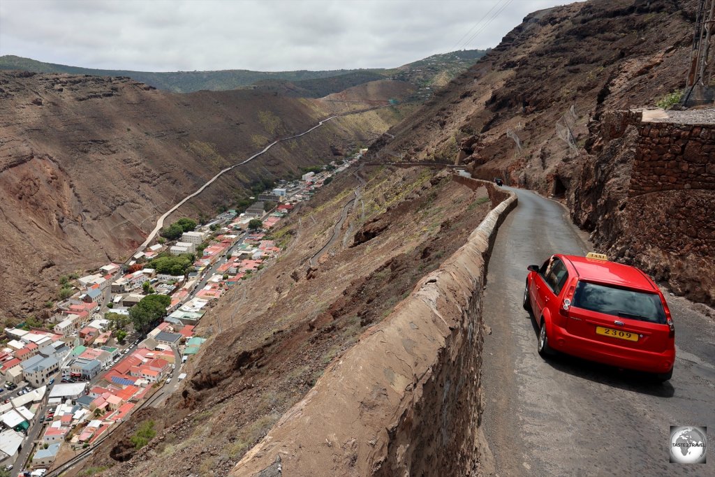 Two precipitous, narrow, windy roads scale the steep cliffs which surround Jamestown,