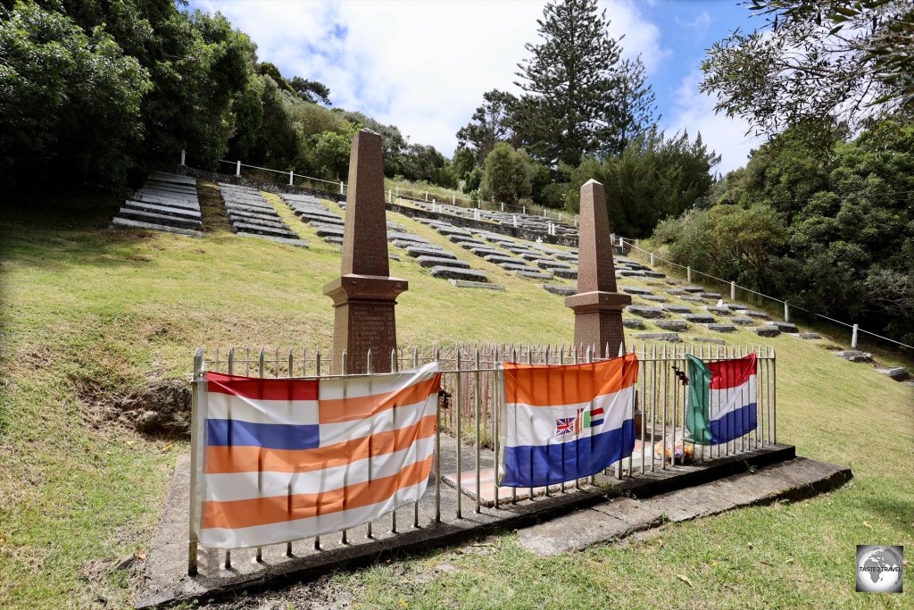 Boer flags on display at the Boer Cemetery on Saint Helena.