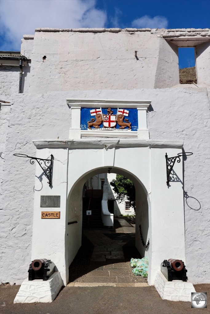 The main entrance to The Castle, the main government building on Saint Helena.