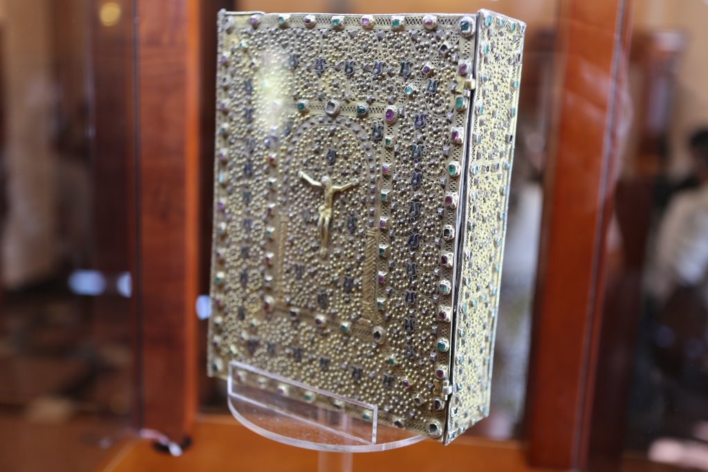 One of many ancient manuscripts, on display at the Matenadaran in Yerevan.