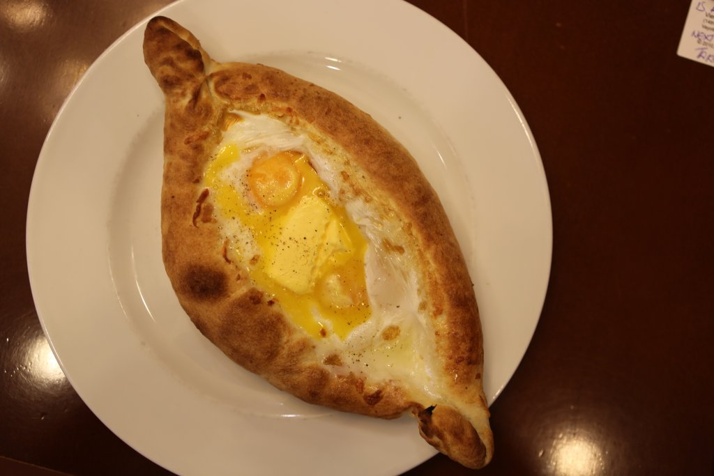 Popular in Armenia, "Khachapuri" is a traditional Georgian dish of cheese-filled bread with an egg and a generous dollop of butter.