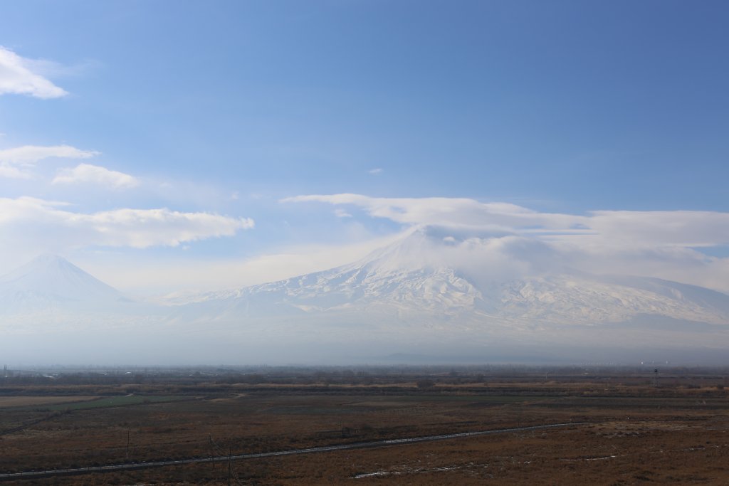 Now located in Turkey, Mount Ararat was historically part of Armenia. The closed Armenia-Turkey border can be seen in the foreground.
