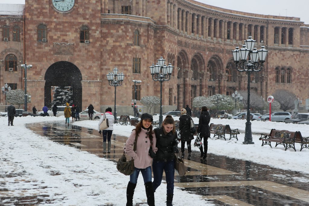 A winter view of Republic Square, the main square in Yerevan.