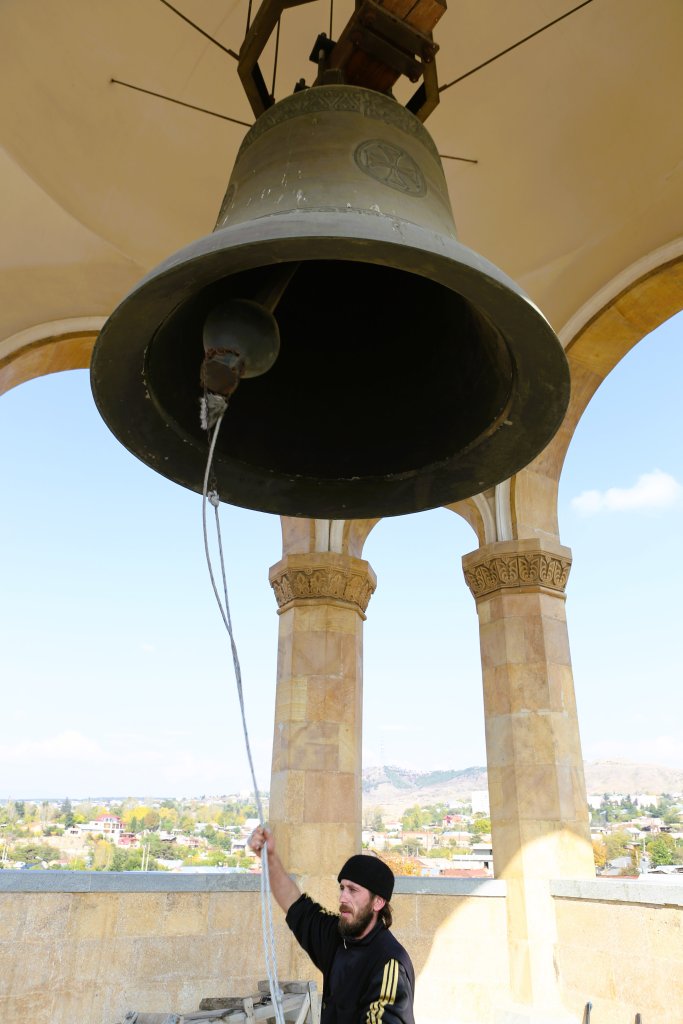 A bell-ringer at the Holy Trinity Cathedral in Tbilisi.