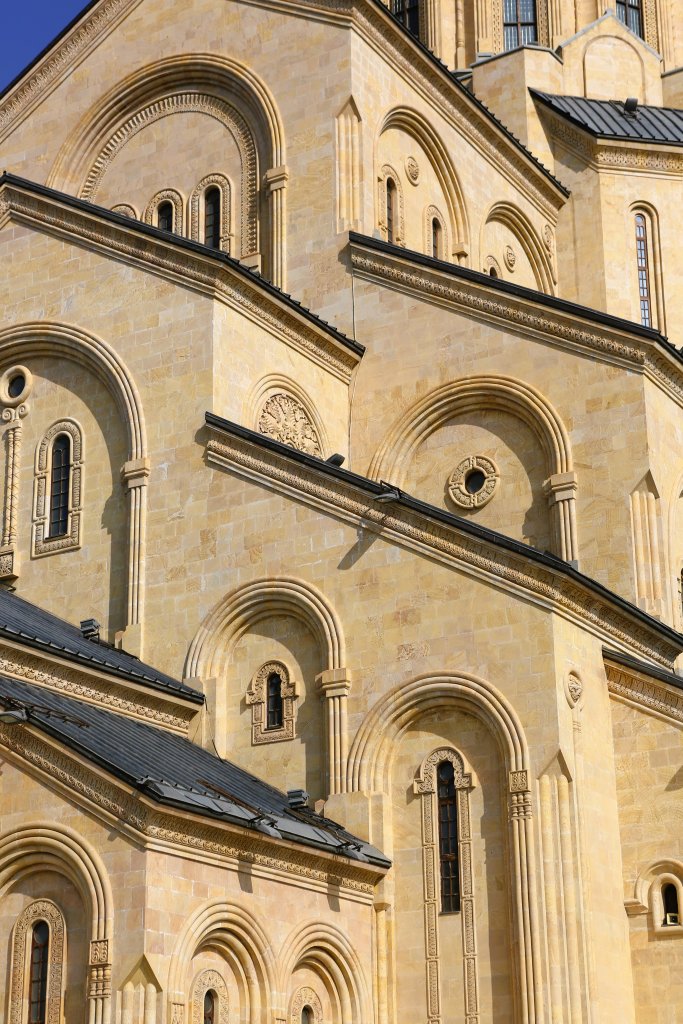 The Holy Trinity Cathedral in Tbilisi is a combination of traditional Georgian and Byzantine architectural styles.