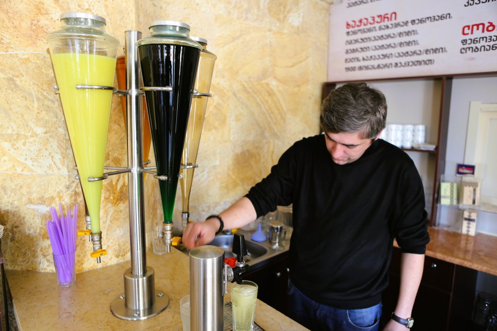 A traditional soda fountain, in a café in Tbilisi.
