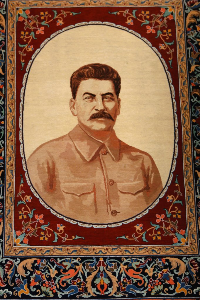A hand-woven carpet, featuring an image of Joseph Stalin.
